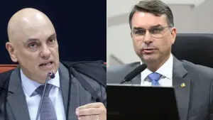 O ministro do STF Alexandre de Moraes e o senador do PL Flávio Bolsonaro | Foto: Montagem sobre reprodução/Redes sociais