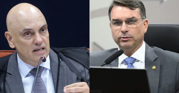 O ministro do STF Alexandre de Moraes e o senador do PL Flávio Bolsonaro | Foto: Montagem sobre reprodução/Redes sociais