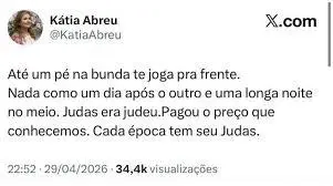 Publicação de Kátia Abreu no X