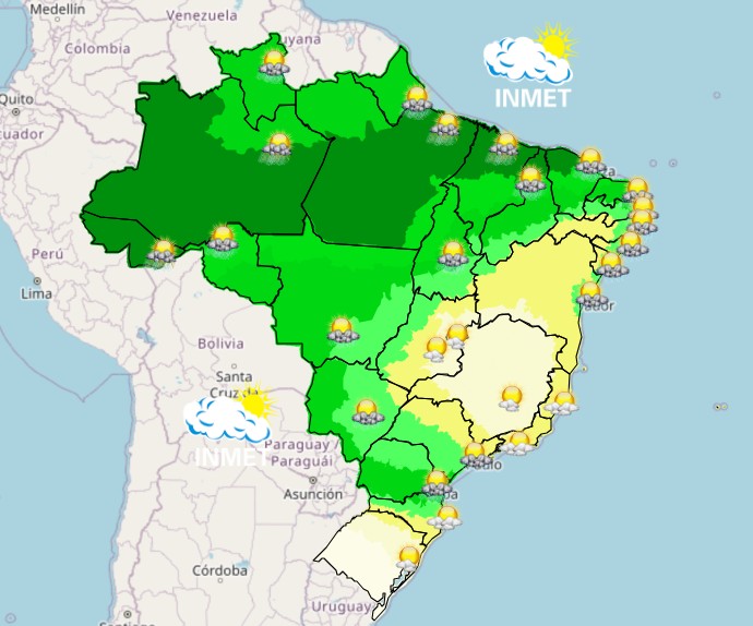 mapa do brasil com chuvas intensas - 27042026