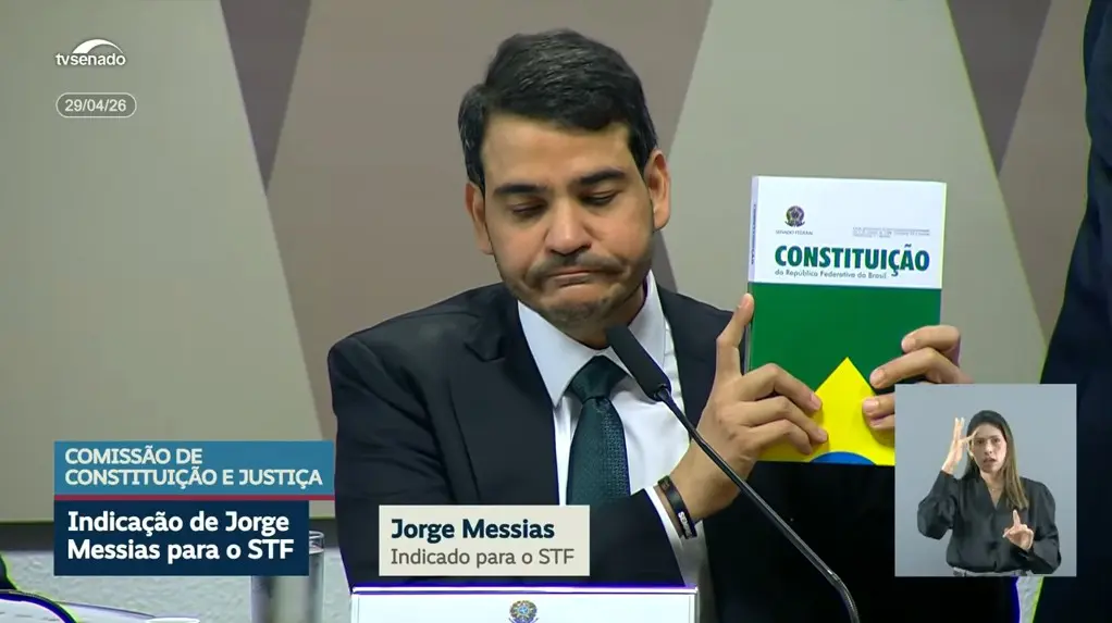 Jorge Messias, durante sabatina na CCJ do Senado - 29/04/2026 | Foto: Reprodução/YouTube