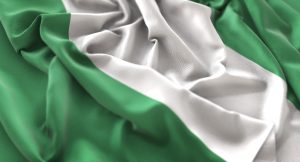 Nigeria Flag Ruffled Beautifully Waving Macro Close-Up Shot