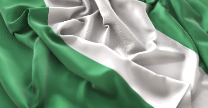 Nigeria Flag Ruffled Beautifully Waving Macro Close-Up Shot