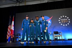 Os austronautas Reid Wiseman, Victor Glover, Christina Koch e Jeremy Hansen, que fizeram parte da missão Artemis 2, da Nasa