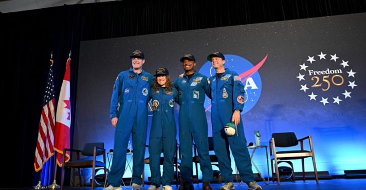 Os austronautas Reid Wiseman, Victor Glover, Christina Koch e Jeremy Hansen, que fizeram parte da missão Artemis 2, da Nasa