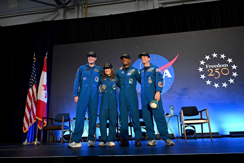 Os austronautas Reid Wiseman, Victor Glover, Christina Koch e Jeremy Hansen, que fizeram parte da missão Artemis 2, da Nasa