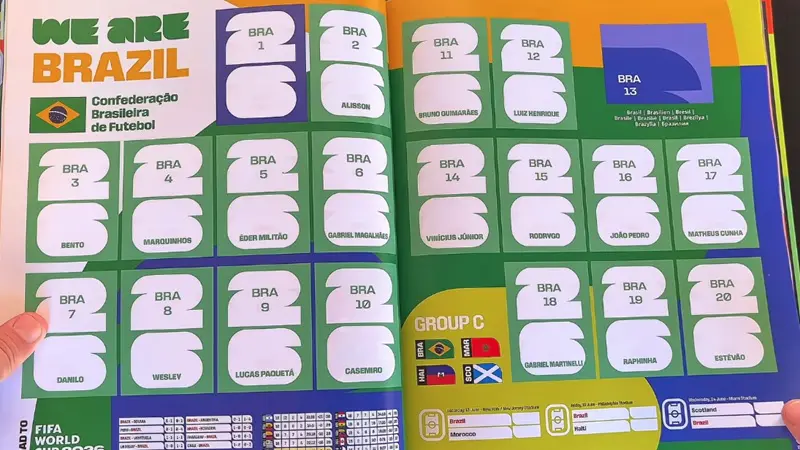 Página da Seleção Brasileira no álbum da Copa do Mundo de 2026