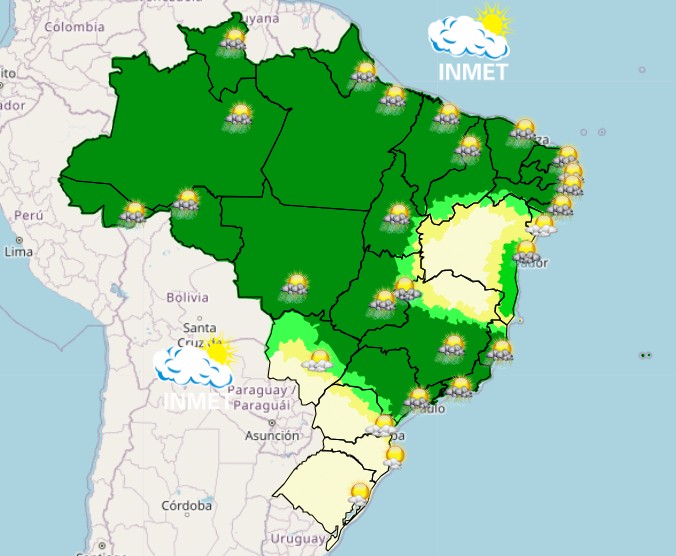 pancadas de chuva e trovoadas - previsão do tempo do inmet - 09042026