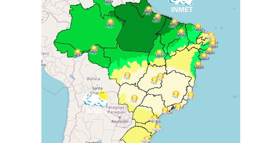 Inmet: Previsão do tempo de quarta-feira, 22