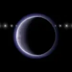 Ilustração mostra a passagem de uma estrela atrás de um corpo transnetuniano, com a luz sendo gradualmente atenuada pela atmosfera ao redor do objeto | Imagem: Observatório Astronômico Nacional do Japão/Divulgação