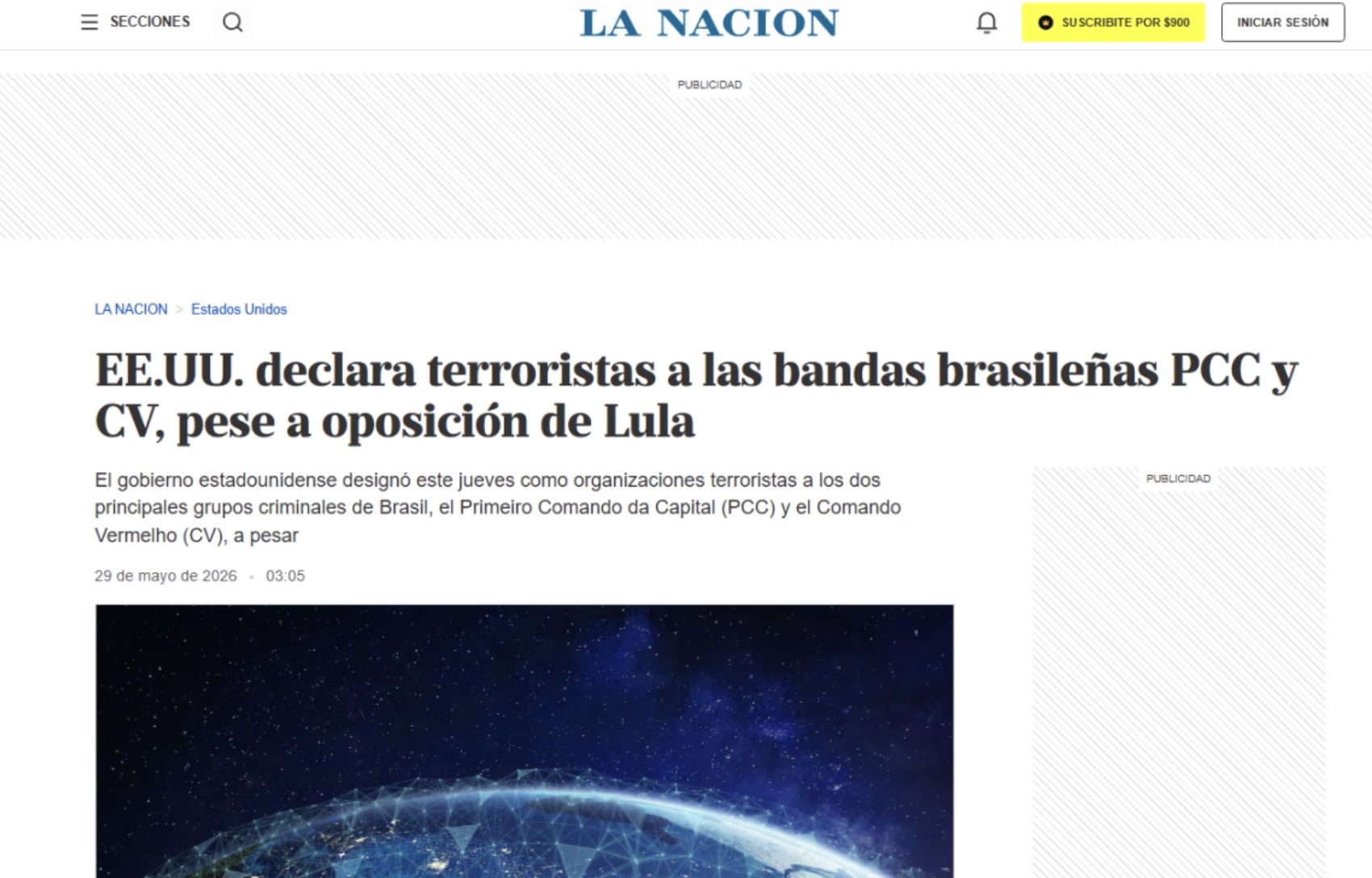 Publicação no jornal La Nacion | Foto: Reprodução