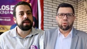 Guilherme Boulos (esquerda), do Psol, e o jornalista Oswaldo Eustáquio | Foto: Montagem sobre reprodução/X
