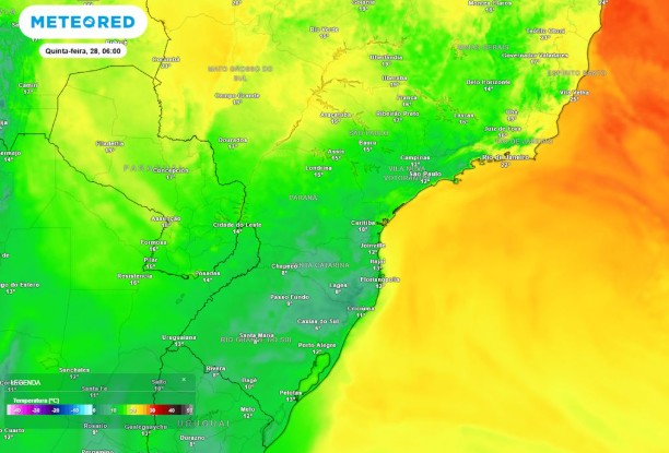 A previsão é de temperaturas menores na manhã desta quinta, 28, em relação a quarta-feira, 27, devido ao aumento da intensidade do ar polar sobre o Sul e MS