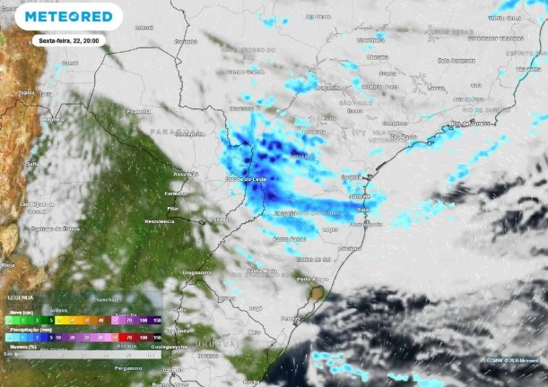 Previsão de chuva para a noite de sexta-feira,22 em SC, PR e MS 