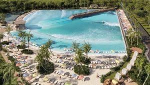 Ilustração de complexo de lazer com piscina de ondas artificiais, em Atibaia | Foto: Reprodução/X