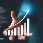Gráfico digital de crescimento econômico representando arrecadação pública e aumento da atividade financeira