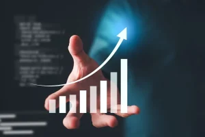 Gráfico digital de crescimento econômico representando arrecadação pública e aumento da atividade financeira