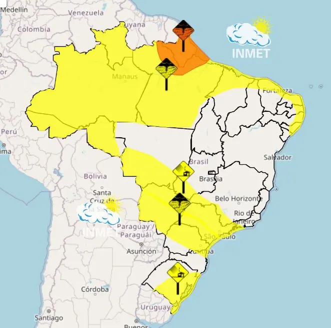 Mapa com alertas do Inmet para o Brasil | Foto: Reprodução/Inmet