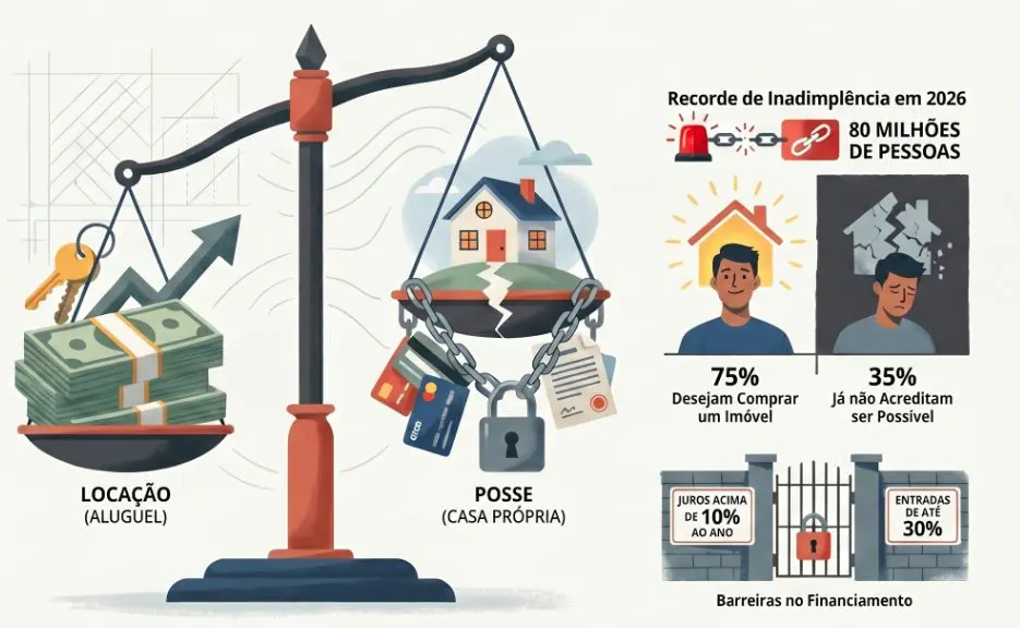 O aluguel acabou se tornando a alternativa mais viável para uma parcela crescente da população | Foto: Divulgação/Oeste | Gráfico criado com o auxílio de inteligência artificial