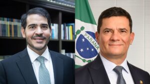 À esquerda, o AGU Jorge Messias; à direita, o senador Sergio Moro (PL-PR)