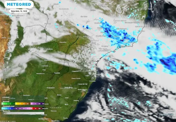 Previsão de chuvas e nebulosidade para a tarde da terça-feira, 19 de maio no país