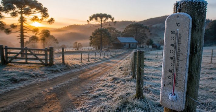 O frio mais intenso também eleva o potencial de geadas moderadas e fortes em praticamente todo o território gaúcho | Foto: Divulgação/Oeste | Imagem criada com o auxílio de inteligência artificial