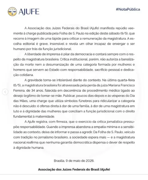 Nota da Ajufe sobre o caso. Judiciário