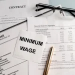 Documentos financeiros e cartão escrito minimum wage representando regras do salário mínimo 2026 no Brasil