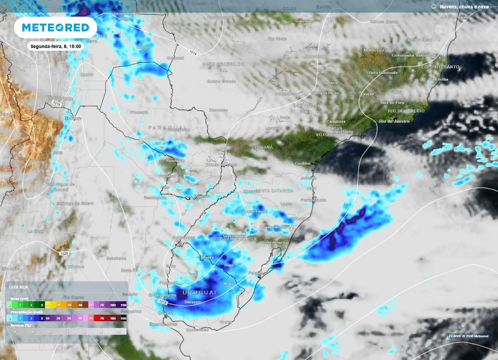 De acordo com a previsão do tempo divulgada pelo site Meteored, o primeiro ciclone começou a se organizar neste domingo, 7 | Foto: Divulgação/Meteored