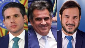 Da esq. para a dir.: Hugo Motta, Ciro Nogueira e Antonio Rueda; jantar de apoio | Foto: Montagem sobre reprodução