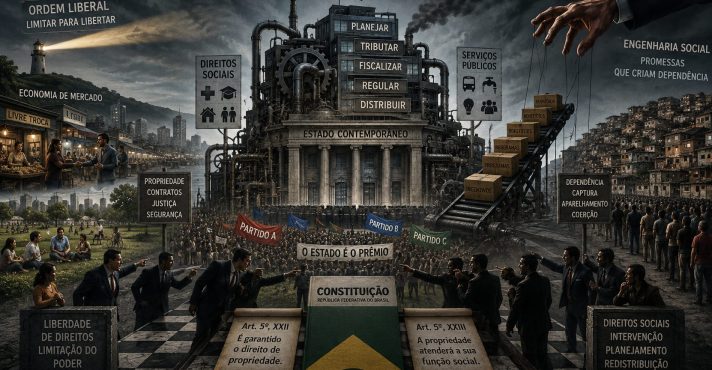 'O Estado contemporâneo se tornou uma ferramenta de engenharia social, e a Constituição social-democrata, em vez de conter essa tendência, a legitima', escreve Adriano Dorta | Foto: Divulgação/Oeste | Imagem criada com o auxílio de inteligência artificial