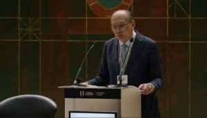 Gilmar Mendes, durante palestra no Gilmarpalooza nesta segunda-feira - 1º/6/2026 | Foto: Reprodução