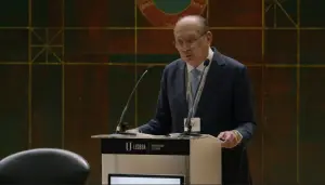 Gilmar Mendes, durante palestra no Gilmarpalooza nesta segunda-feira - 1º/6/2026 | Foto: Reprodução