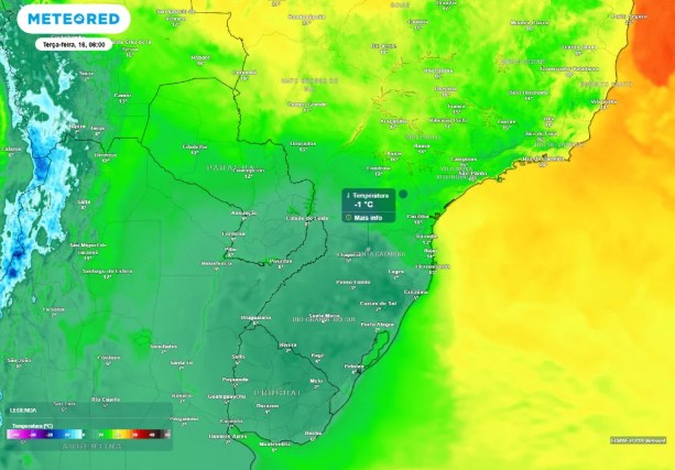 Previsão de temperaturas negativas em Santa Catarina nesta terça-feira,16
