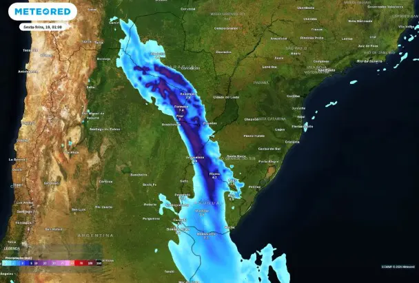 Previsão de chuva para a madrugada de sexta-feira, 19, no Sul do país