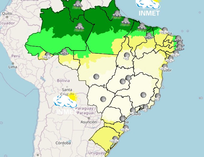 Mapa da previsão do tempo do site do Inmet