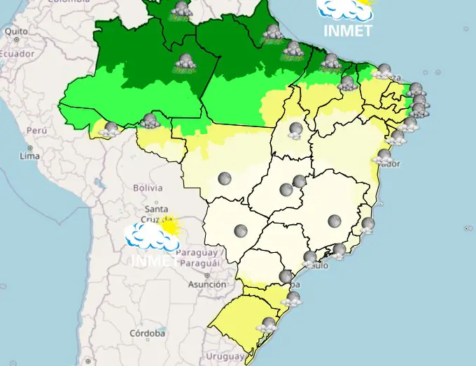 Mapa da previsão do tempo do site do Inmet