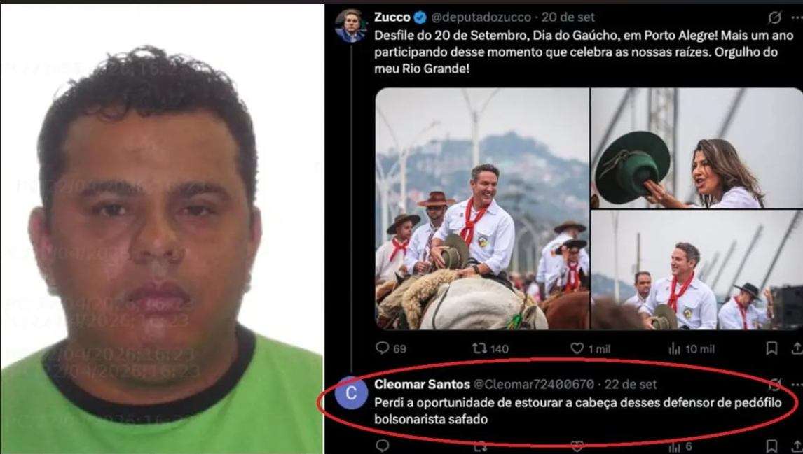 Ameaças contra o deputado federal Luciano Zucco (PL-RS) | Foto: Reprodução/Internet