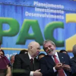 A então ministra Dilma Rousseff; o então vice-presidente José Alencar; o presidente Lula e o à época presidente da Câmara, Michel Temer, durante cerimônia de lançamento do Programa de Aceleração do Crescimento (PAC ) II - 29/3/10 | Foto: Ricardo Stuckert/Presidência da República