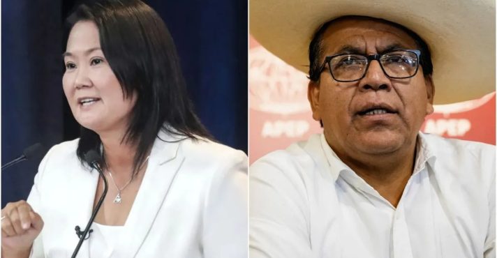 A candidata conservadora Keiko Fujimori e o esquerdista Roberto Sánchez | Foto: Reprodução/X