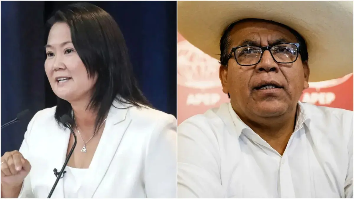 A candidata conservadora Keiko Fujimori e o esquerdista Roberto Sánchez | Foto: Reprodução/X
