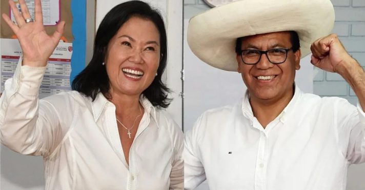 A conservadora Keiko Fujimori e o esquerdista Roberto Sánchez, em disputa que reflete a divisão política do país | Foto: Reprodução/Redes sociais