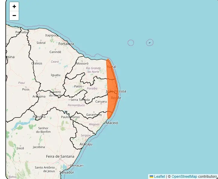 Mapa indica faixa litorânea no Nordeste como possível alvo de chuvas intensas nesta quarta-feira, 3 | Foto: Divulgação/Inmet