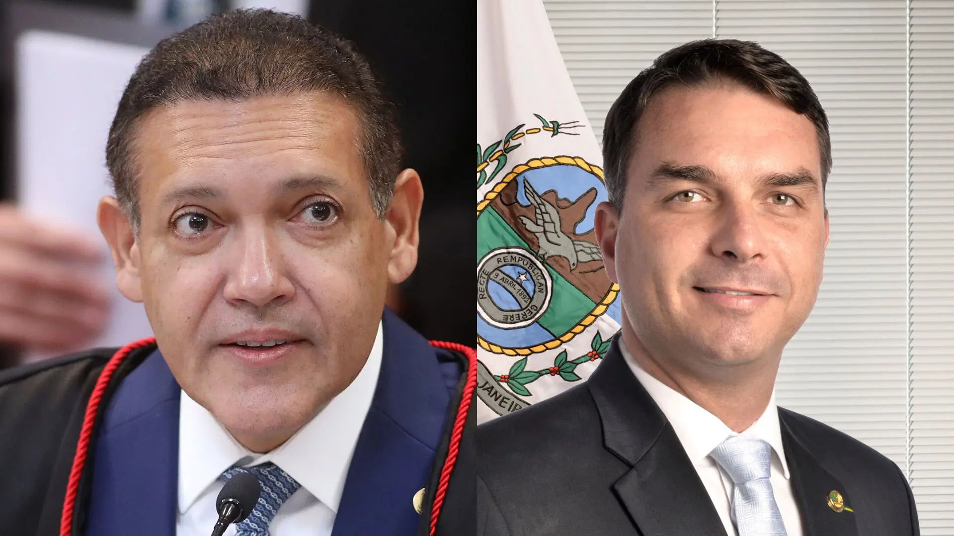 À esquerda, o ministro Kassio Nunes Marques; à direita, o senador Flávio Bolsonaro | Fotos: Reprodução/Wikimedia Commons
