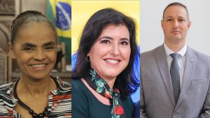 Da esquerda para a direita: Marina Silva, Simone Tebet e Guilherme Derrite; corrida ao Senado em São Paulo (SP) | Fotos: Reprodução/Wikimedia Commons