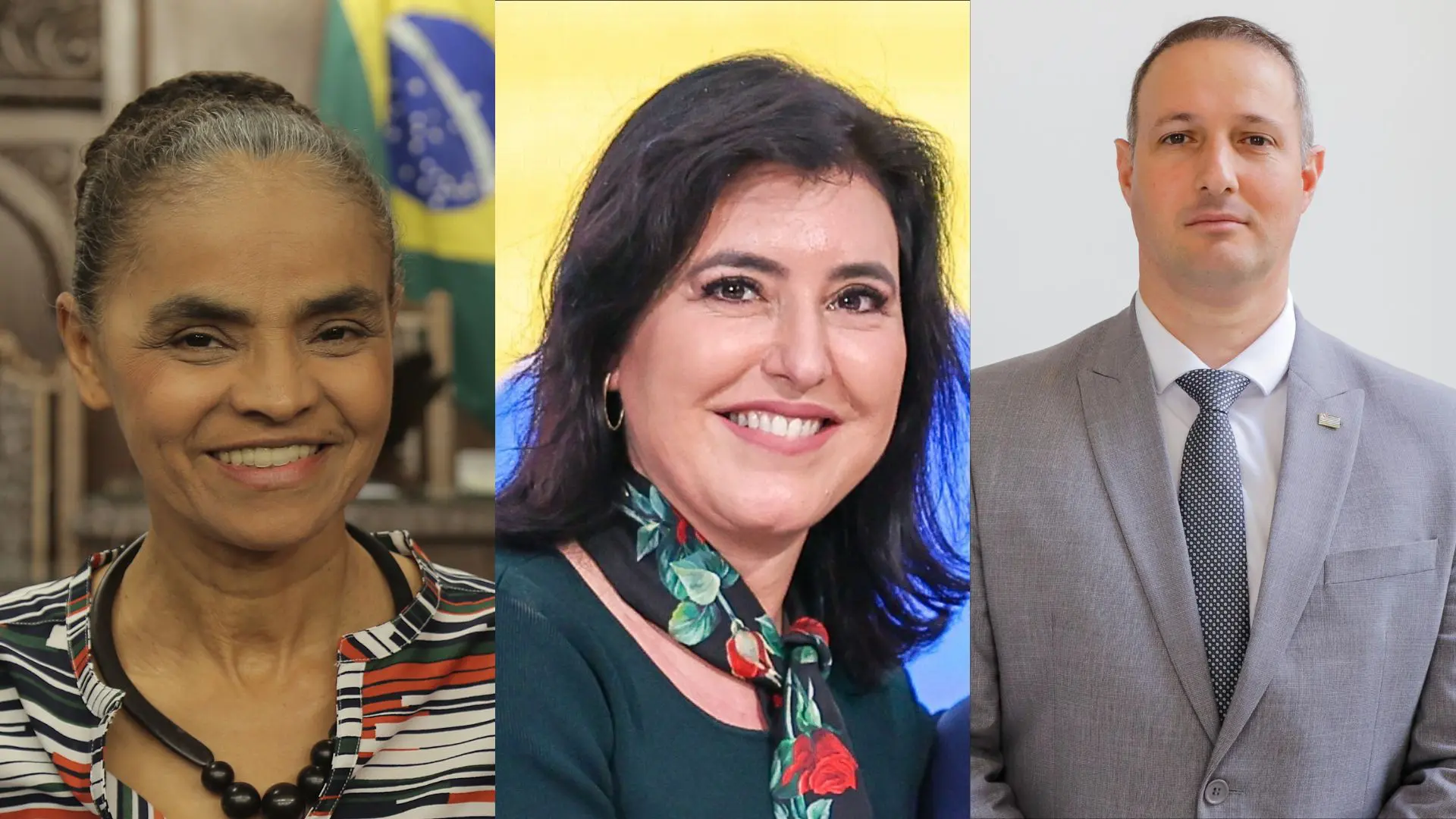 Da esquerda para a direita: Marina Silva, Simone Tebet e Guilherme Derrite; corrida ao Senado em São Paulo (SP) | Fotos: Reprodução/Wikimedia Commons