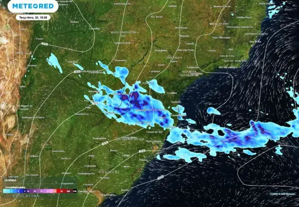 Chuva prevista para a noite de terça-feira, 30 no Sul do país