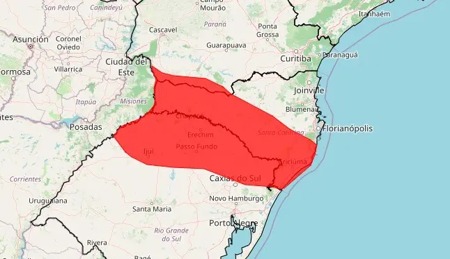 Inmet emite alerta vermelho para chuvas no Sul do Brasil