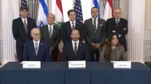 Yechiel Leiter, embaixador de Israel em Washington; Daniel Holler, conselheiro do Departamento de Estado dos EUA; e Nada Hamadeh, embaixadora do Líbano em Washington | Foto: Reprodução/ YouTube/@StateDept