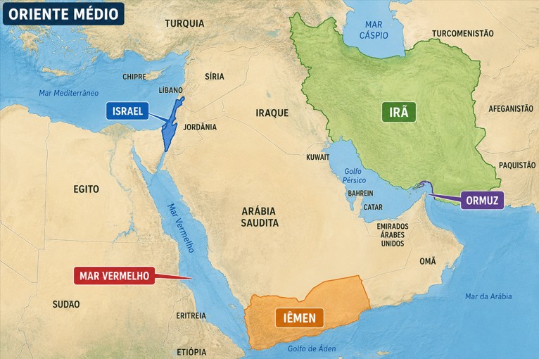 Mapa do Oriente Médio, com destaque para o Mar Vermelho | Foto: Imagem gerada por IA